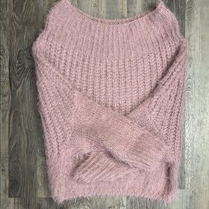 Lulu's Dusty Pink Fuzzy Knit Crewneck Sweater